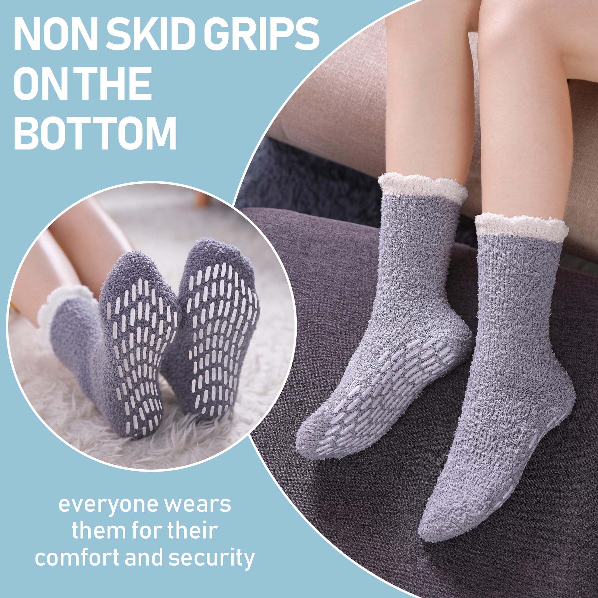 Yebing Non Slip Hospital Socks for Women with Grips Fuzzy Cozy Anti Skid Slipper Socks Winter Warm Soft Fluffy Sleep Socks