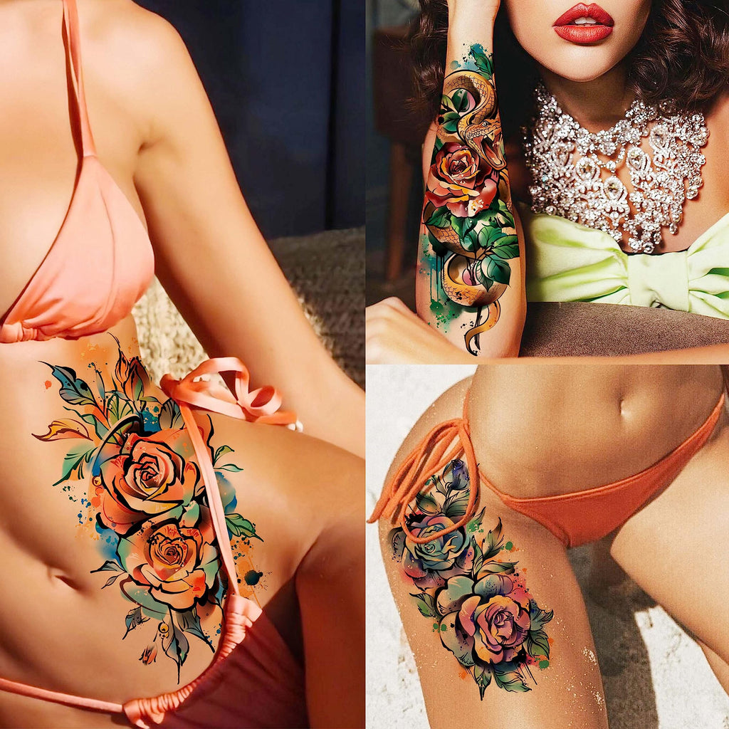 EGMBGM 52 Sheets Tiny Small Temporary Tattoos For Kids Boys Girls, Tribal Animals Butterfly Anchor Compass Tattoo Stickers For Men Women, 3D Cute Flower Fake Face Tatoo Kits Sets For Neck Arm Hands