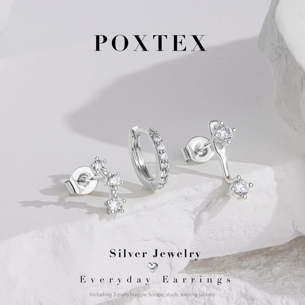 3 Pairs Dainty Small Earrings Set for Women Trendy, Birthstone Stud Huggie Hoop Jacket Stack for Cartilage Helix, Gold Plated Hypoallergenic Cute Women Fashion Accessories Western Jewelry Gifts