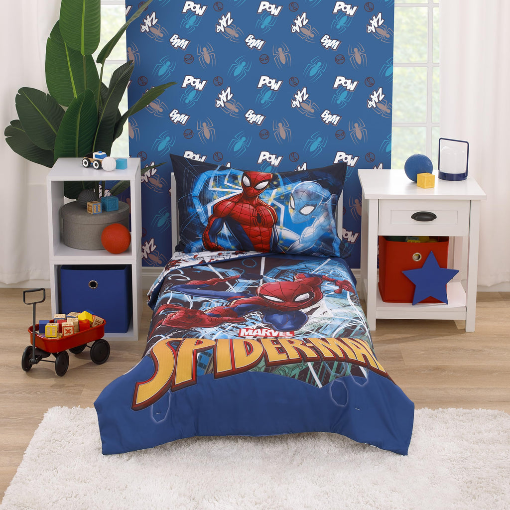 NoJo Marvel The Avengers I Am A Hero Blue, Green, Red, and Yellow 4 Piece Toddler Bed Set - Comforter, Fitted Bottom Sheet, Flat Top Sheet, and Reversible Pillowcase