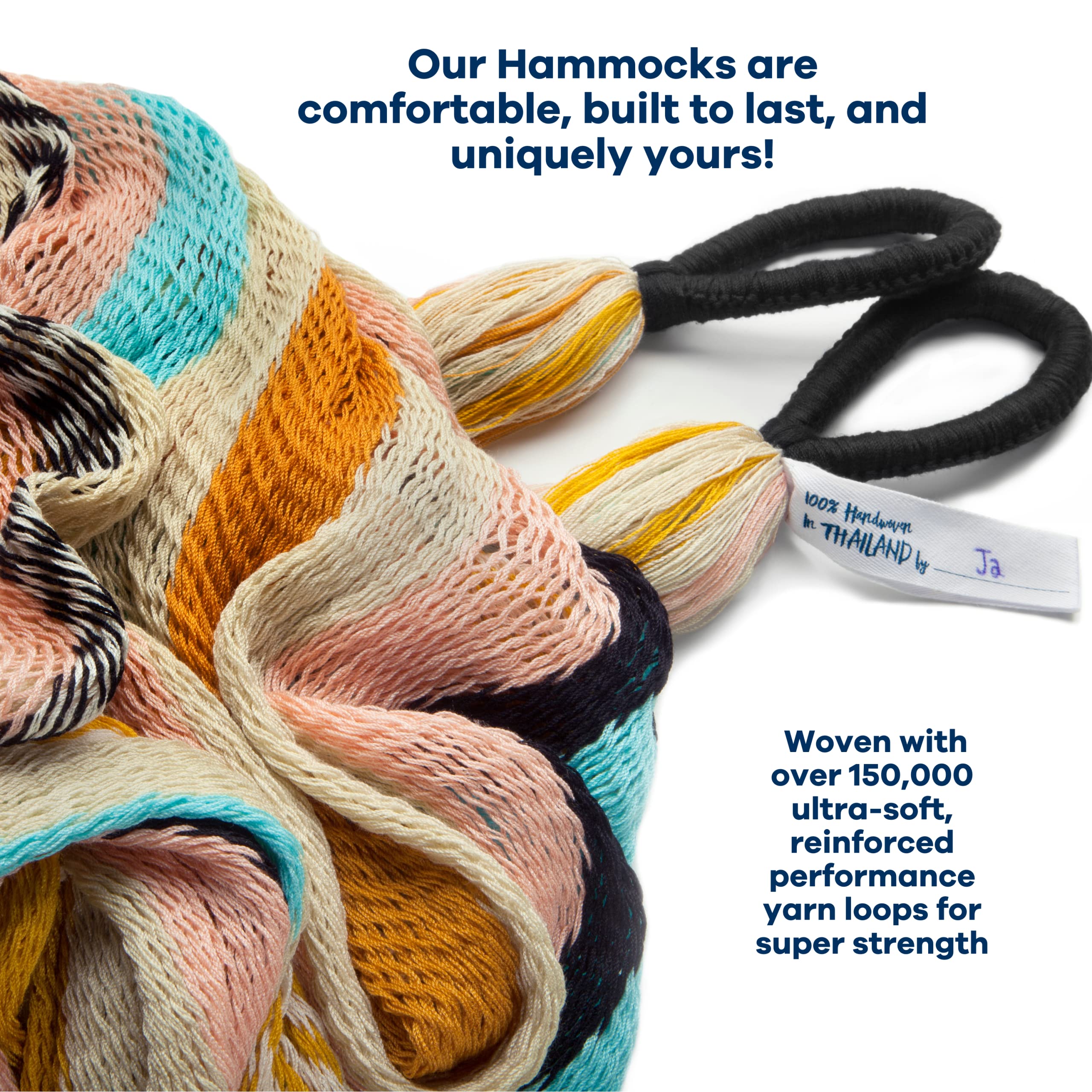 Handwoven Hammock by Yellow Leaf Hammocks - Double Size, Fits 1-2 PPL, 400lb max - Weathersafe, Super Strong, Easy to Hang, Ultra Soft, Artisan Made - Color: Natural Khaki