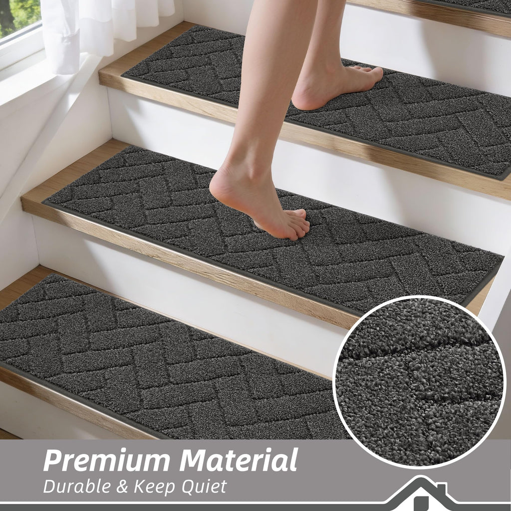 BEQHAUSE Stair Treads for Wooden Steps 28inX9in, Non Slip Carpet Stair Treads Indoor Stair Runners Machine Washable, Soft Stair Rugs Mat Surface Polyester TPE Backing, 4pcs, Beige