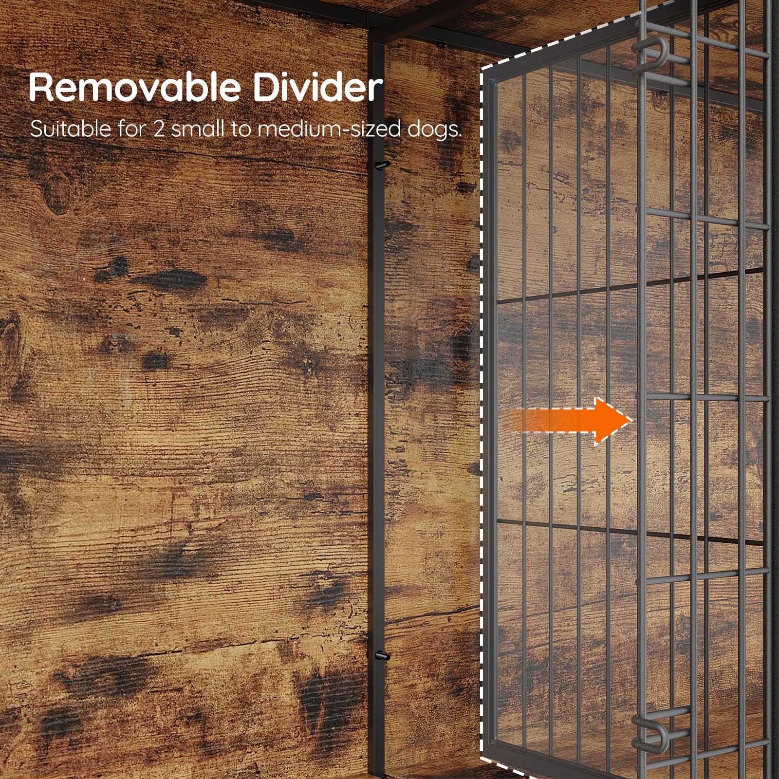 HOOBRO Dog Crate Furniture for 2 Dogs, 63" Large Double Dog Crate Furniture with Divider, Wooden Indoor Kennel TV Stand for Medium Large Dogs, Rustic Brown BF55GW03
