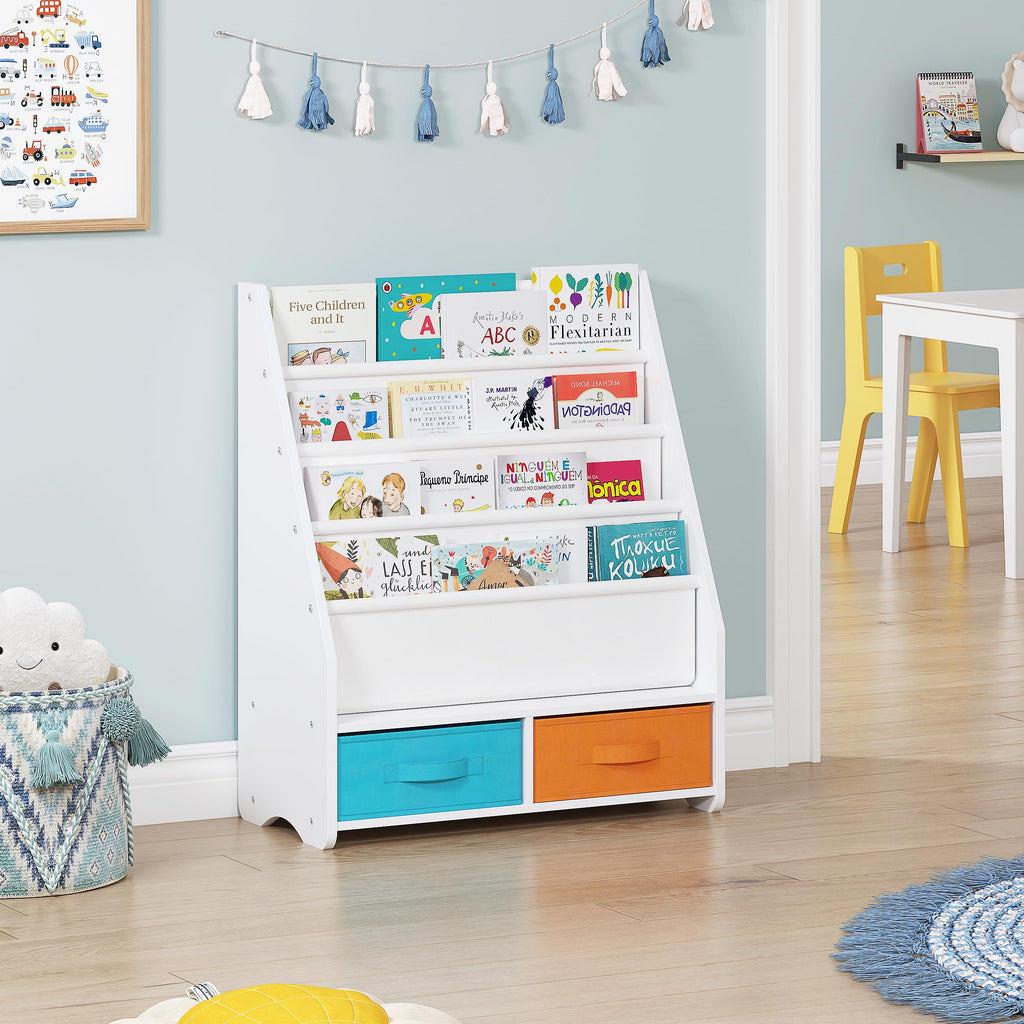 UTEX Kids Sling Bookshelf - Kids Magazine Rack with Organizer, Book Organizer (Espresso)