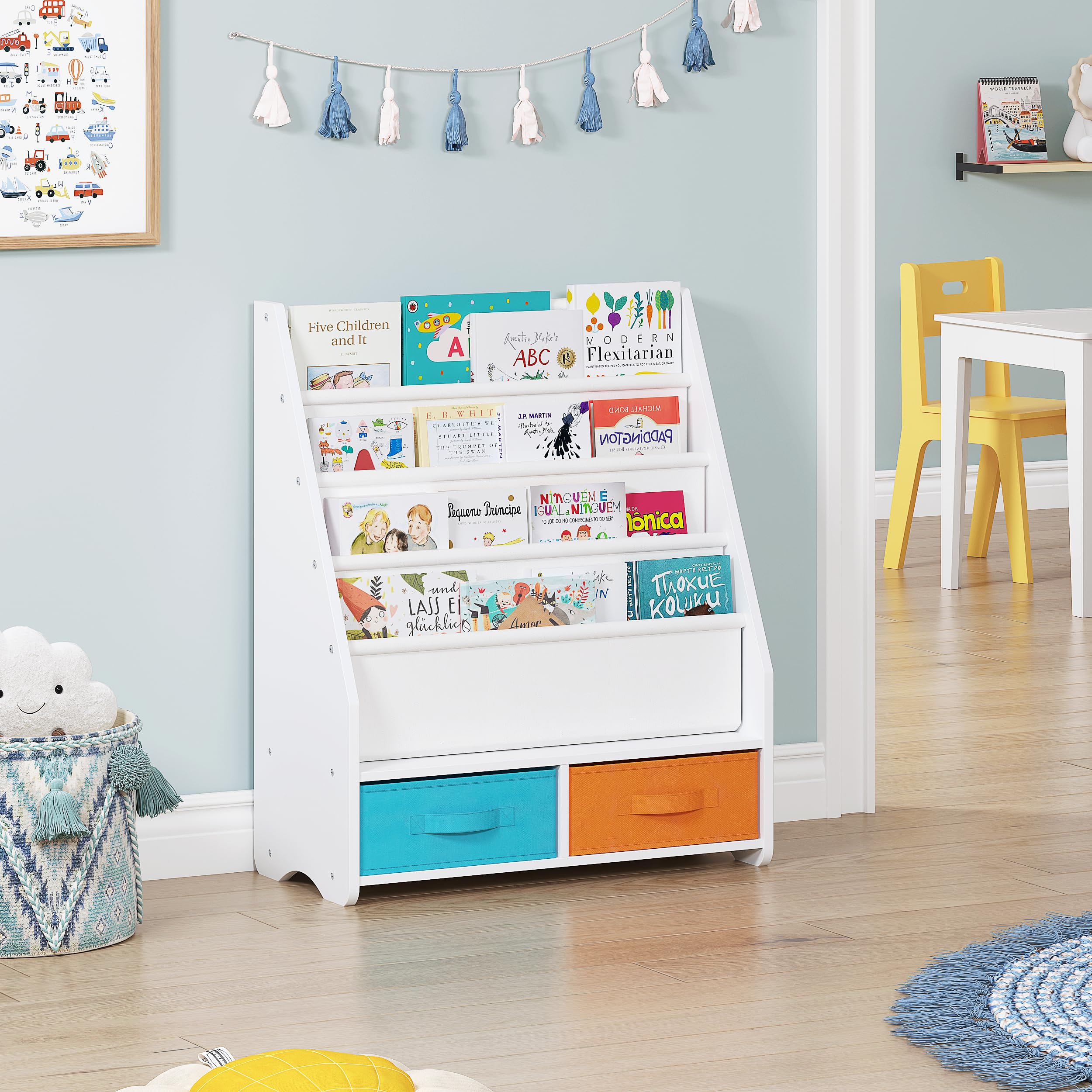 UTEX Kids Sling Bookshelf - Kids Magazine Rack with Organizer, Book Organizer (Espresso)