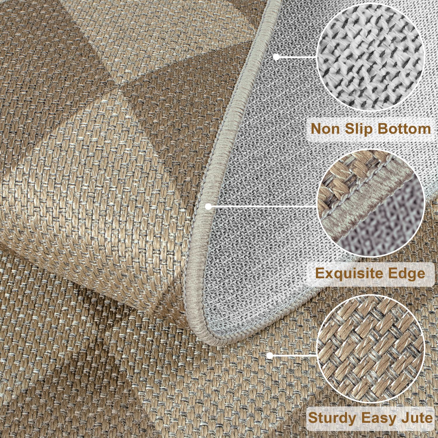 Rugalia Easy Jute Checkered Entryway Rug, 2x3 Black Modern Indoor Outdoor Doormat, Washable Non-Slip Neutral Small Kitchen Rug Farmhouse Diamond Throw Rugs for Entrance Bedroom Bathroom