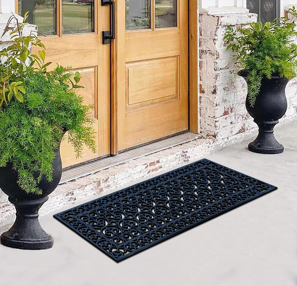 A1 Home Collections 19-LB Heavy Duty Rubber Doormat 24"×57" - Won't Blow Away | Outside Front Door Mat, Mud Dirt Scraper, Non-Slip Drainage Mat for Entryway Patio Garage, All-Weather, 100% Rubber Mats