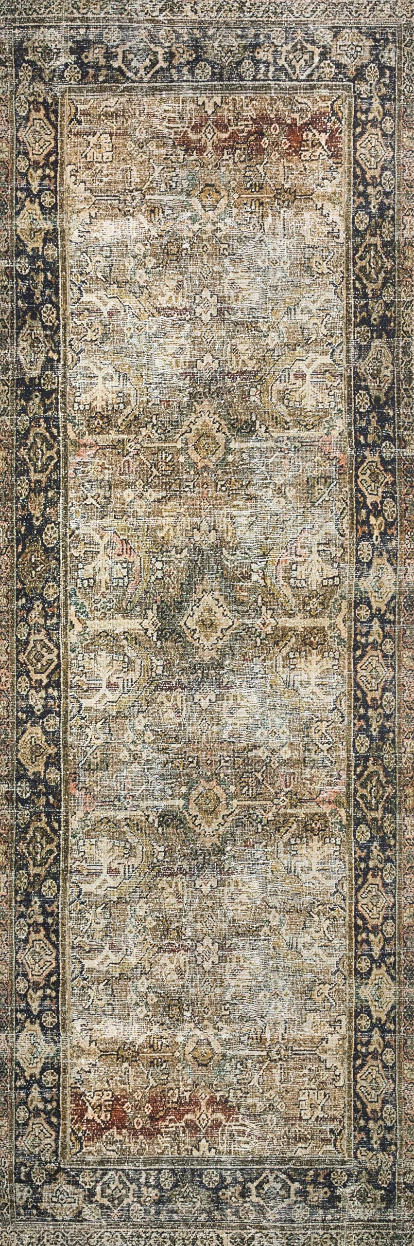 Loloi Layla Collection LAY-07 Blue/Tangerine 2'-3" x 3'-9" .13" Thick Accent Rug, Soft, Durable, Vintage Inspired, Distressed, Low Pile, Non-Shedding, Easy Clean, Printed, Living Room Rug