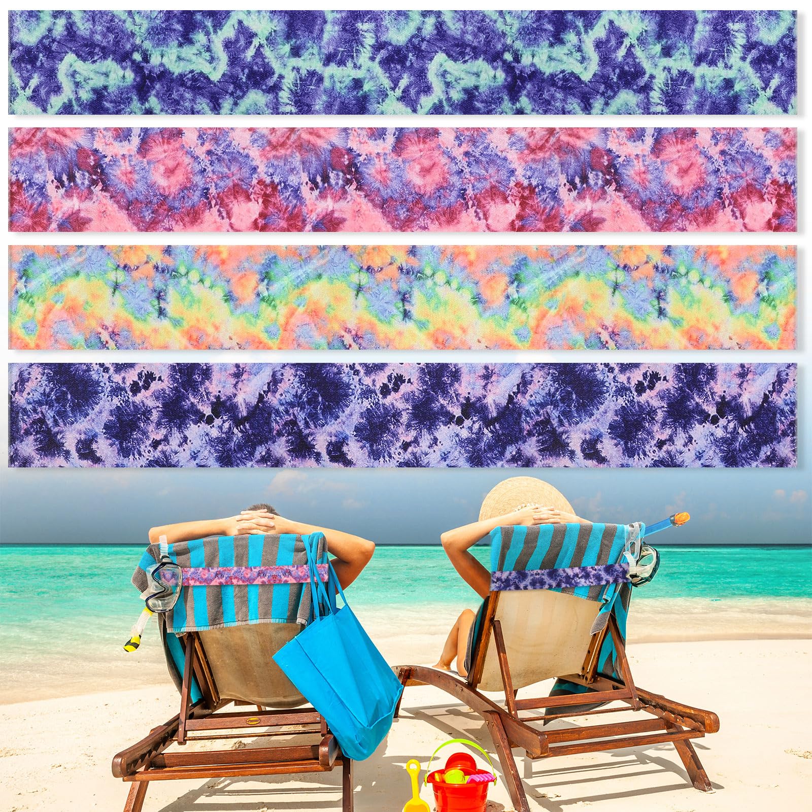 Boao 4 Pack Towel Bands for Beach Chair, Pool & Cruise Essentials, Elastic and Windproof, Towel Chair Clips Lounge Strap Holder, Cruise Ship Accessories (American Flag)