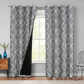 Beauoop 100% Blackout Curtains 45 Inches Long 2 Panels for Bedroom Living Room Aqua Grey Moroccan Geo Room Darkening Thermal Insulated Soundproof Grommet Top Window Treatments Drapes, 50x45 Set of 2