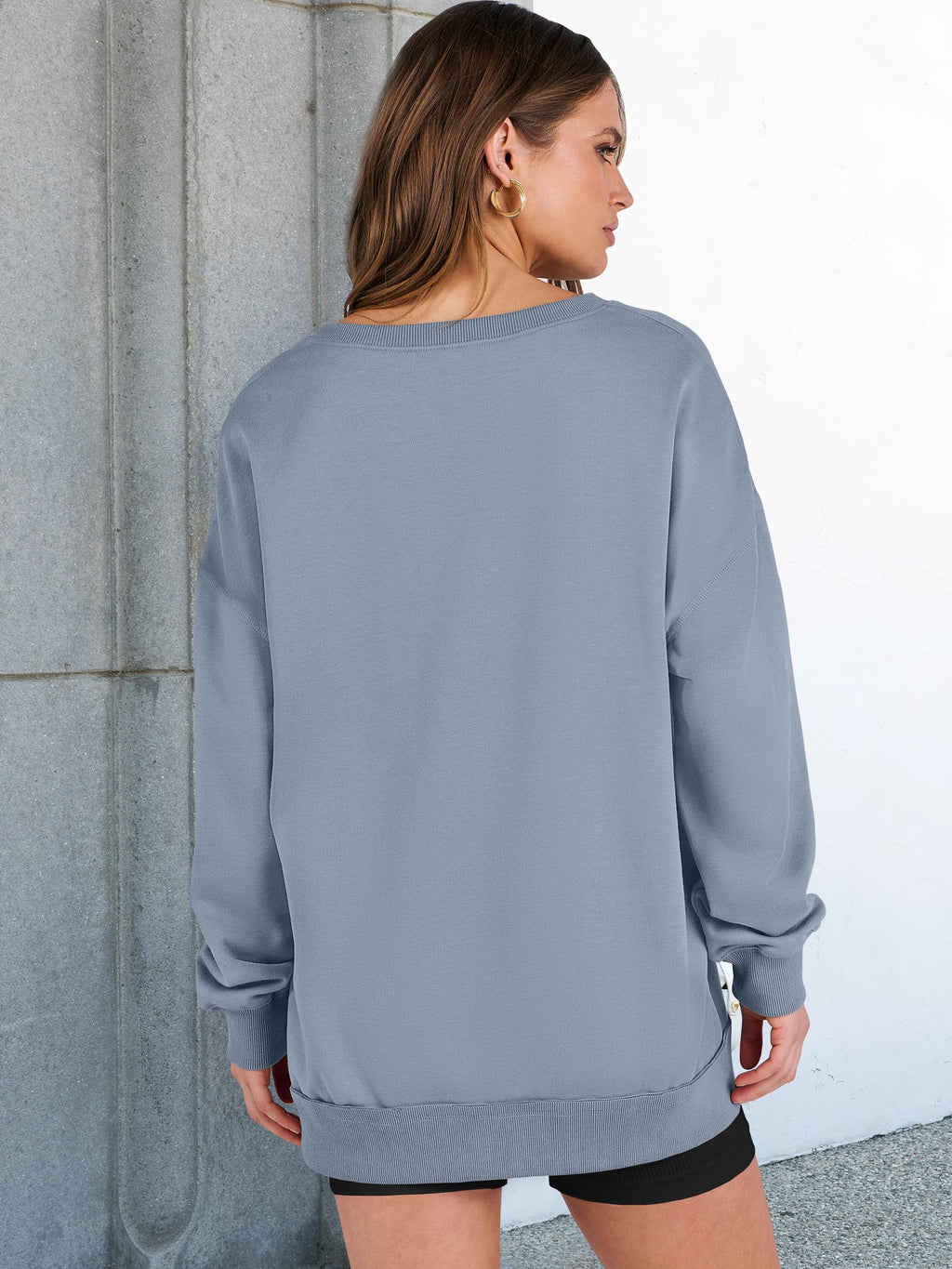 ANRABESS Women's Long Sleeve V-Neck Oversized Sweatshirts | Soft Lightweight Loose Fit Pullover Tops, Casual School Workout Office Tunic Shirts, Teen Girls Outfit, Fall Winter Clothes