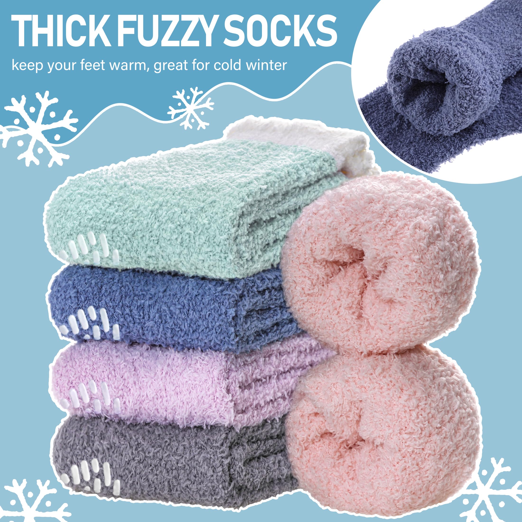 Yebing Non Slip Hospital Socks for Women with Grips Fuzzy Cozy Anti Skid Slipper Socks Winter Warm Soft Fluffy Sleep Socks