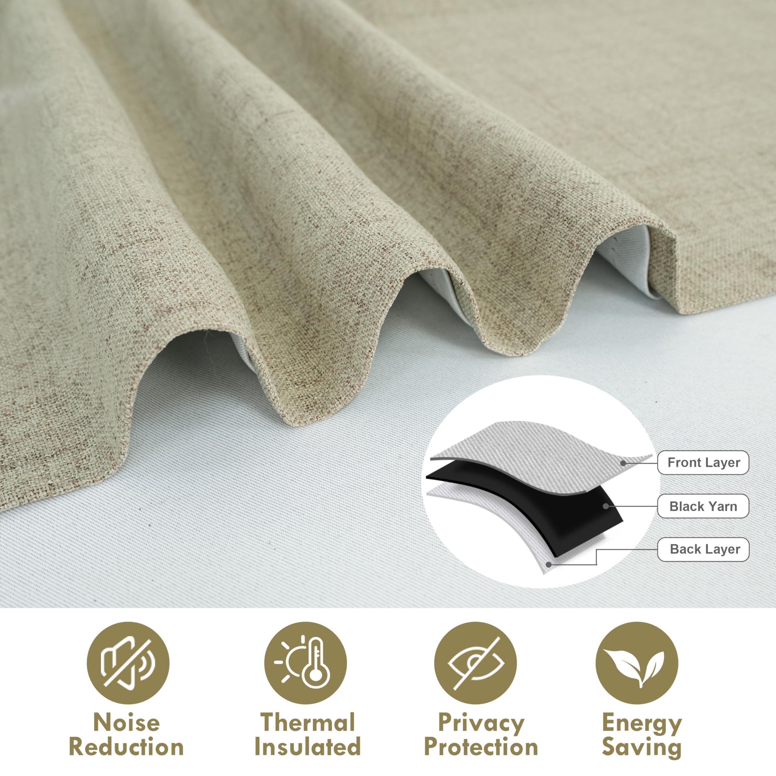DriftAway Double Layer Linen Blackout Tie Up Curtains Thermal Insulated Fully Lined Balloon Roman Shade Bathroom Window Adjustable Rod Pocket for Small Window 25 Inch by 47 Inch Beige