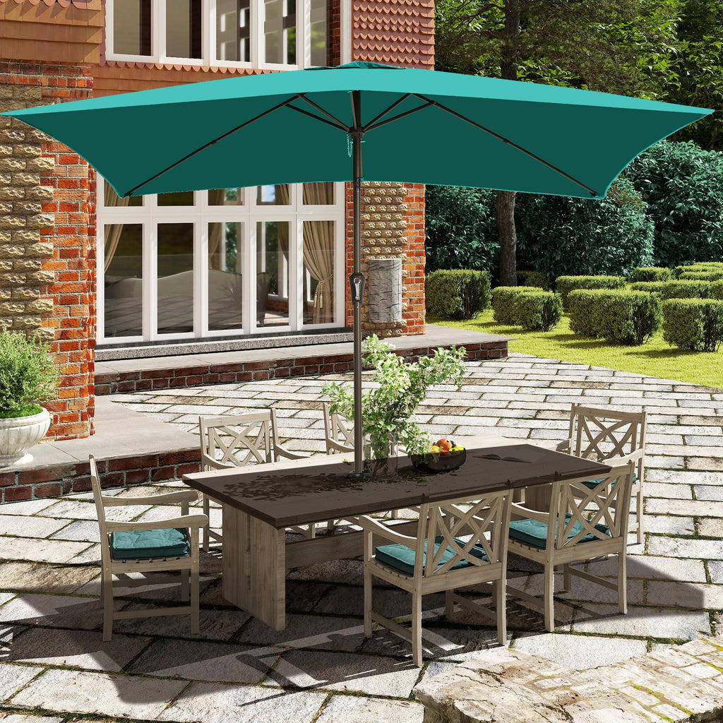 Ayge 6.5x10FT Rectangular Patio Umbrella Outdoor Table Umbrella w/Push Button Tilt & Crank Rectangle Market Umbrella UV Protection for Garden,Deck,Lawn,Yard & Pool,Beige