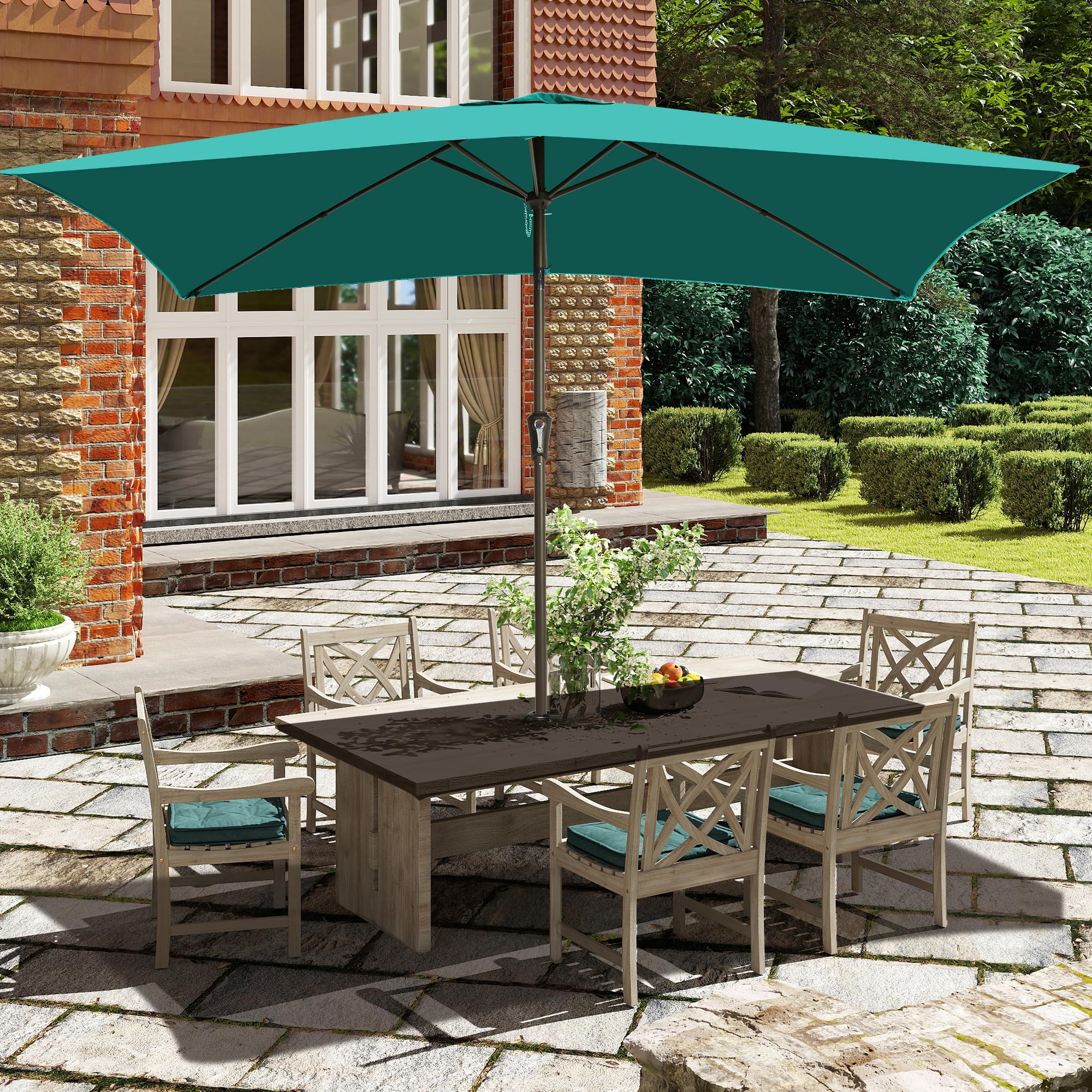 Ayge 6.5x10FT Rectangular Patio Umbrella Outdoor Table Umbrella w/Push Button Tilt & Crank Rectangle Market Umbrella UV Protection for Garden,Deck,Lawn,Yard & Pool,Beige
