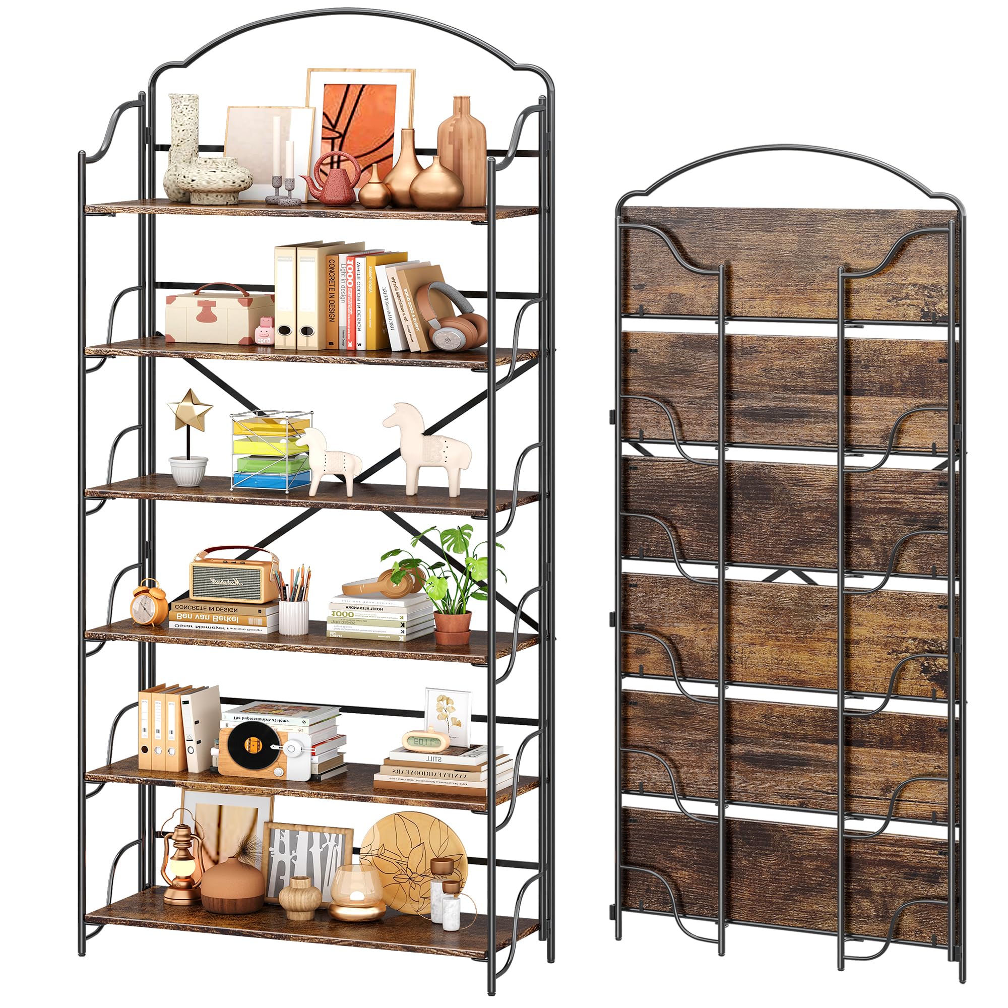 4NM No Assembly Folding Bookshelf, 3 Tiers Collapsible Book Shelves Open Industrial Foldable Storage Bookcase Shelf for Bedroom, Living Room, Home Office - Natural and White