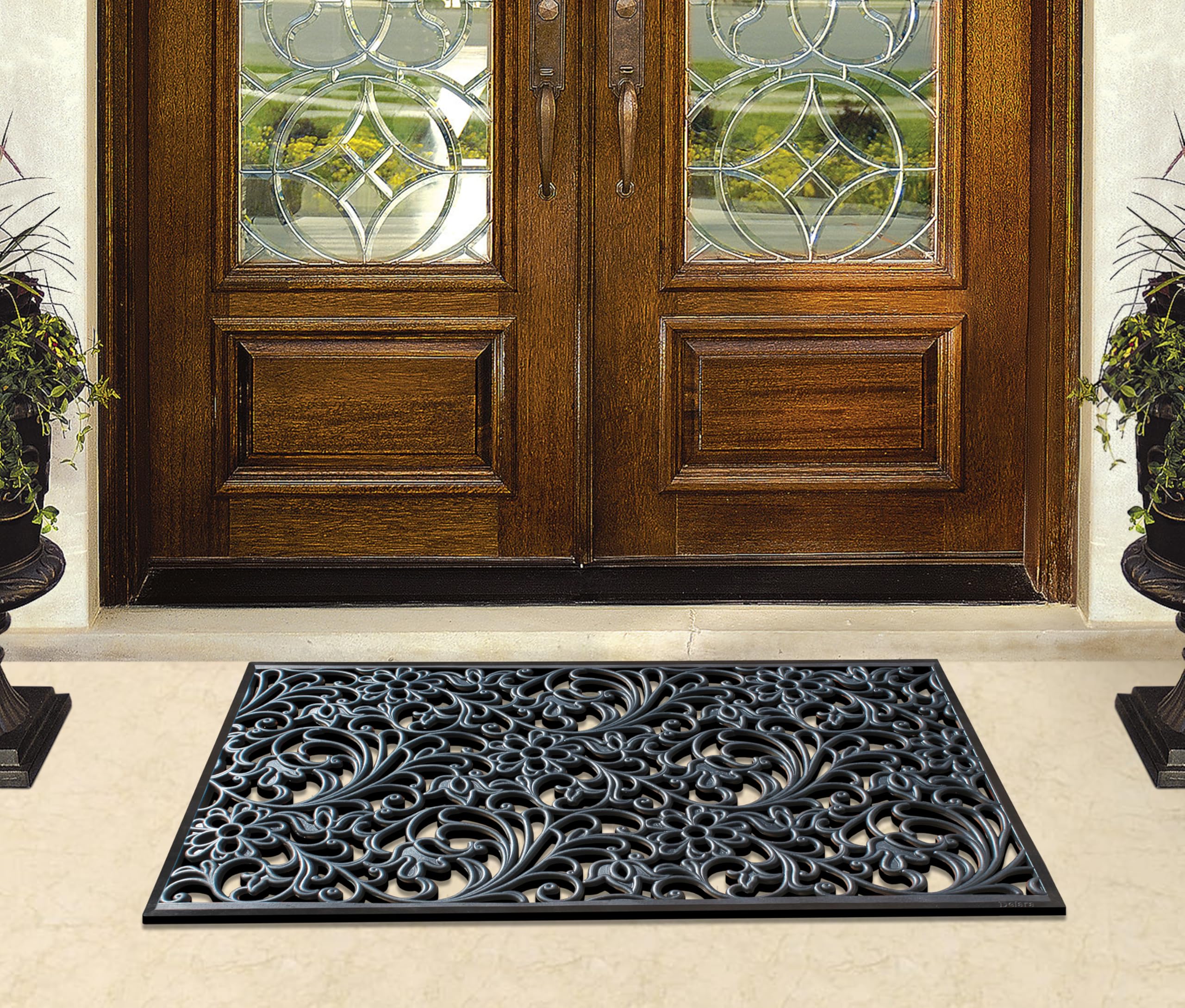 A1 Home Collections 19-LB Heavy Duty Rubber Doormat 24"×57" - Won't Blow Away | Outside Front Door Mat, Mud Dirt Scraper, Non-Slip Drainage Mat for Entryway Patio Garage, All-Weather, 100% Rubber Mats