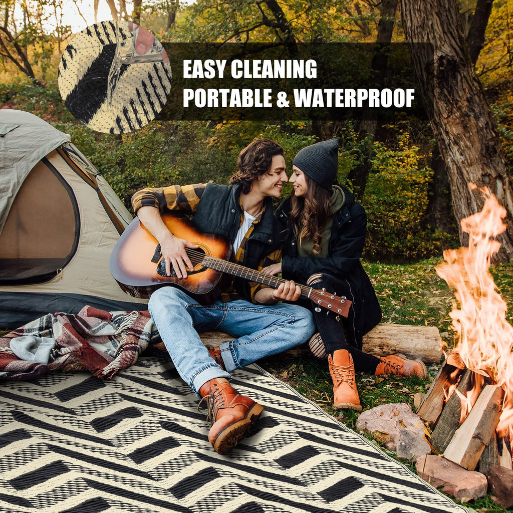 HUGEAR Outdoor Patio Rug 3'x5' Waterproof Outside Area Rugs Blue Reversible Plastic Straw Carpet for RV Deck Camping Entryance Porch Picnic Balcony Beach