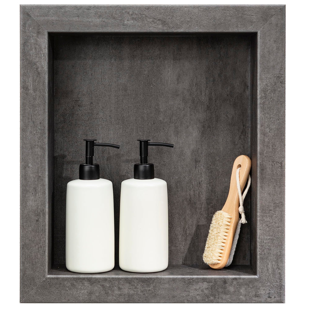 Palisade 17.5 in x 15.5 in Vinyl Shower Niche Ashen Slate | Waterproof Shower Insert