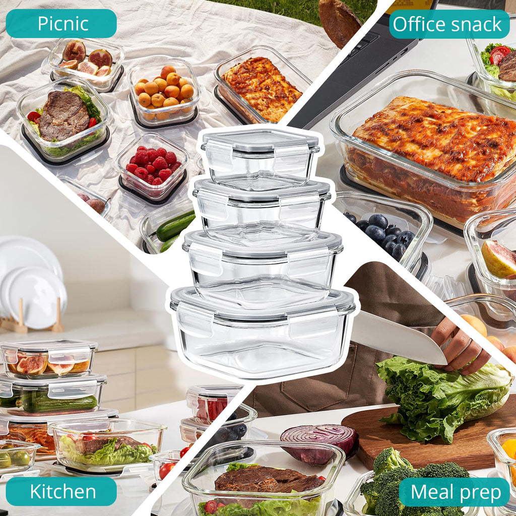 Sorbus 20pc Glass Meal Prep Containers Set – 10 Glass Food Storage Containers (21.3oz, 2.6 Cups) with Airtight Lids – Freezer, Dishwasher, and Oven Safe – Reusable Containers for Meal Prep and Storage