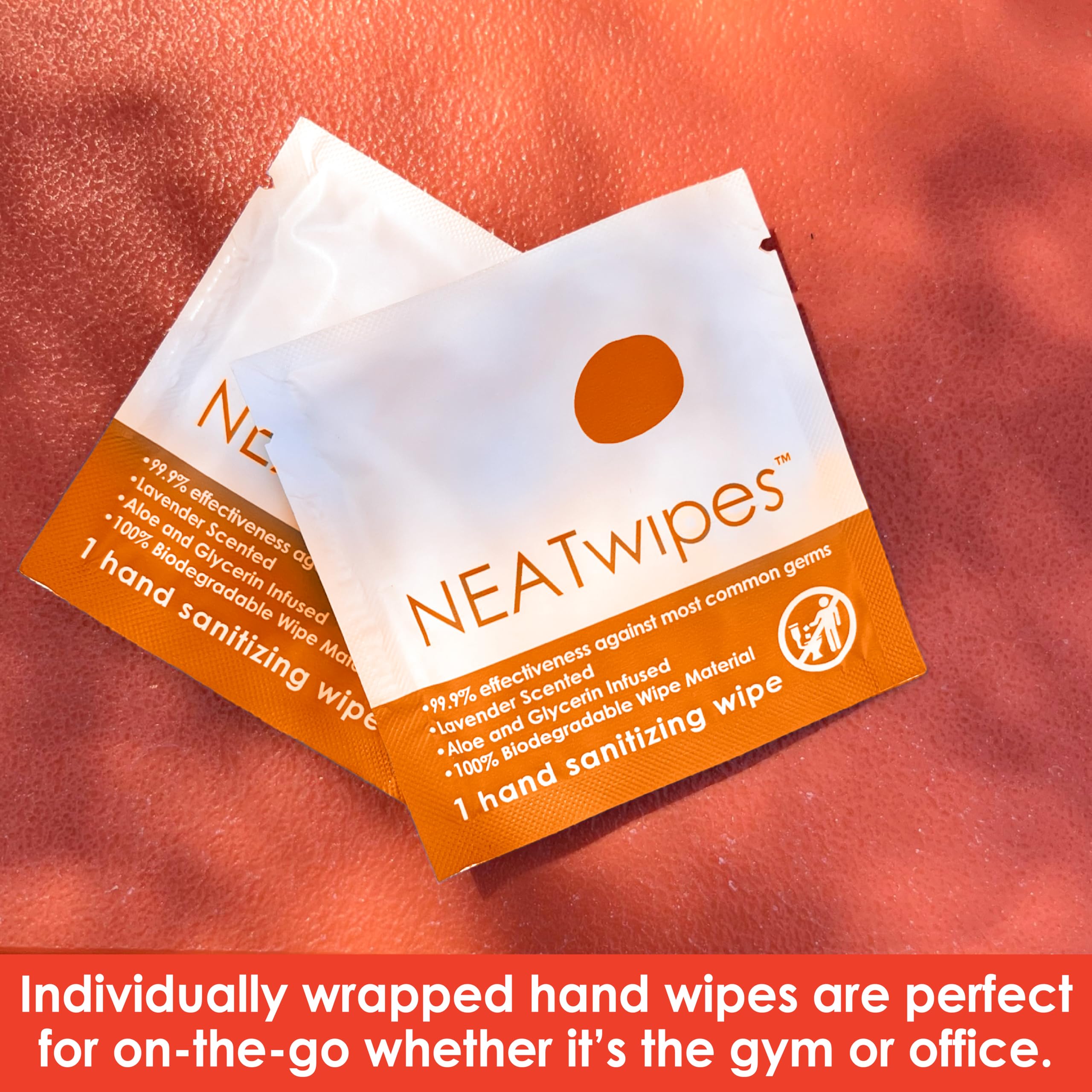 NEATwipes Hand Sanitizing Wipes | Travel Size | Disposable Wet Wipe & Biodegradable | Fresh Citrus Essential Oil | Soothing Aloe Vera | 24 Individually Wrapped Wipes