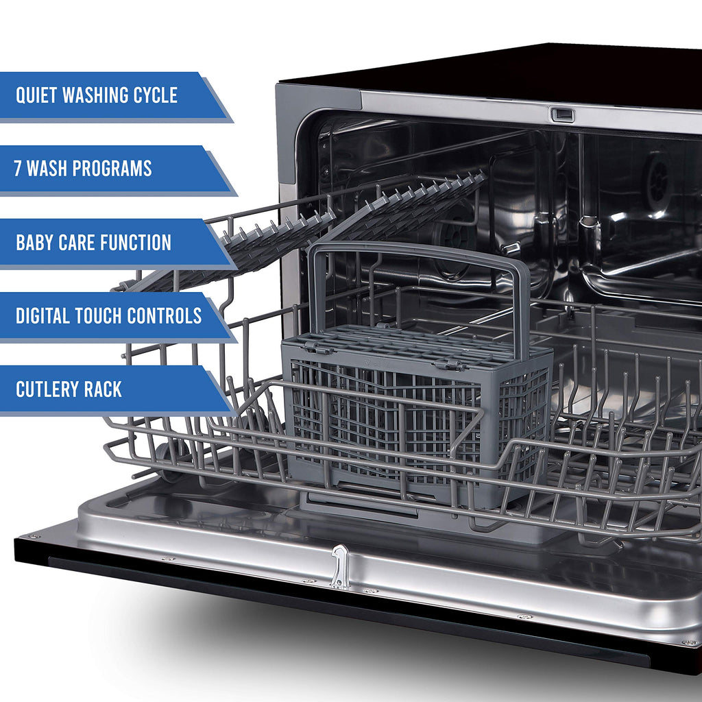 Farberware Compact 6-Place Setting Dishwasher - Portable Mini Countertop Dishwasher with 7 Wash Programs - Perfect for Small Spaces Like Apartment, Dorm, Boat, Camper/RV