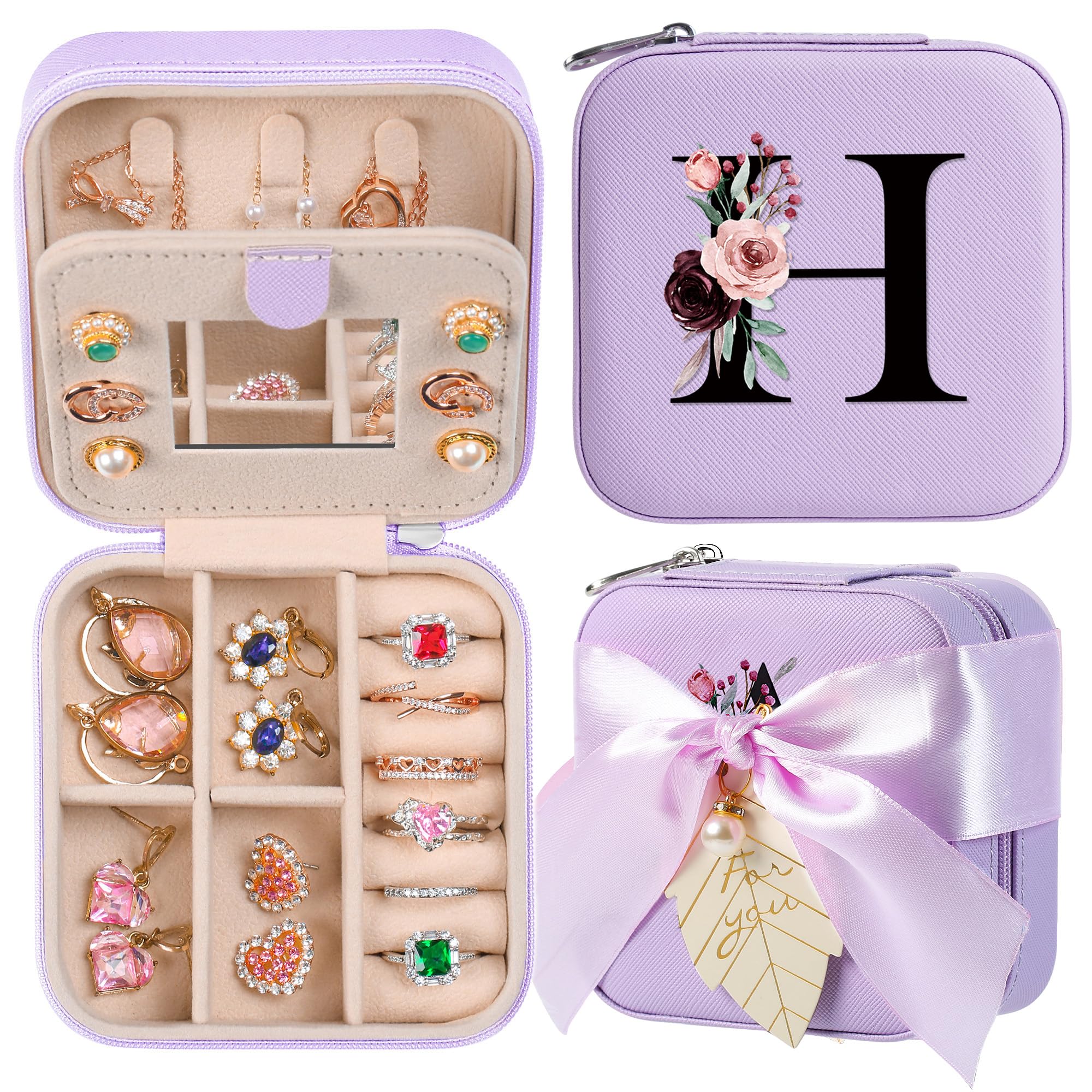 AYGXU Travel Jewelry Box for Women and Girls - Small Case With Initial A-Z - Teacher Gifts
