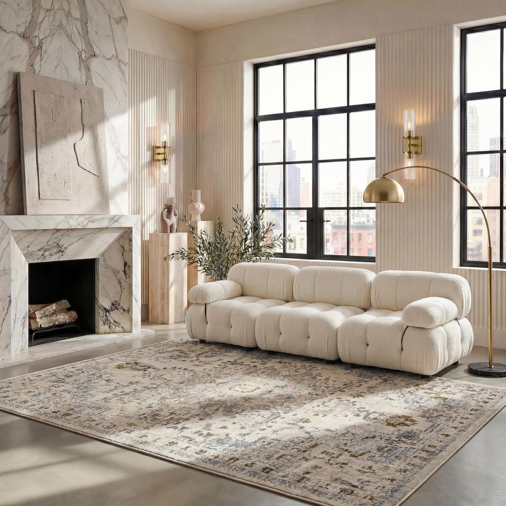 SAFAVIEH Madison Collection Area Rug - 2'2" x 4', Beige & Orange, Boho Chic Distressed Medallion Design, Non-Shedding & Easy to Clean, Ideal for Living Room, Bedroom, Dining Space (MAD473E)