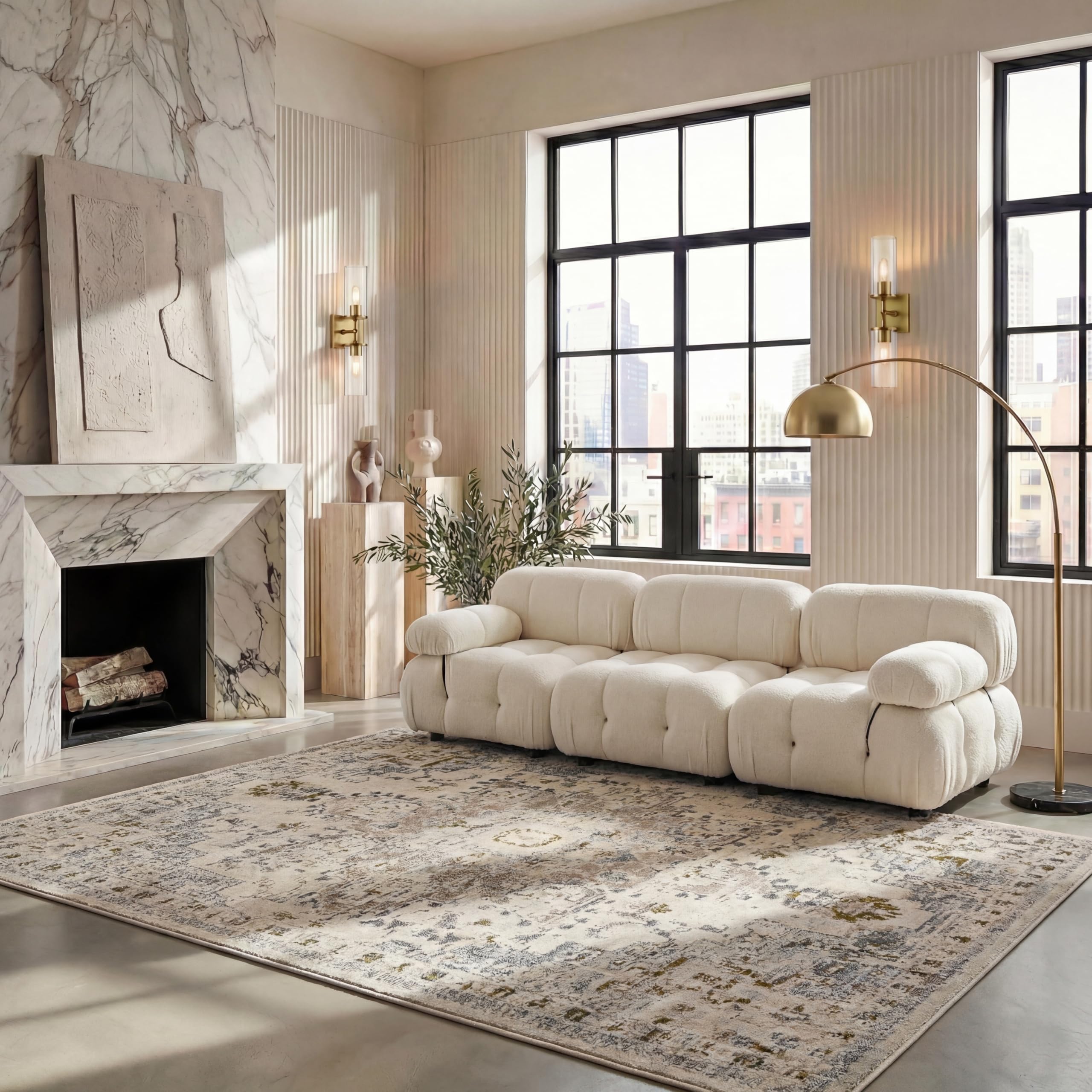 SAFAVIEH Madison Collection Area Rug - 2'2" x 4', Beige & Orange, Boho Chic Distressed Medallion Design, Non-Shedding & Easy to Clean, Ideal for Living Room, Bedroom, Dining Space (MAD473E)