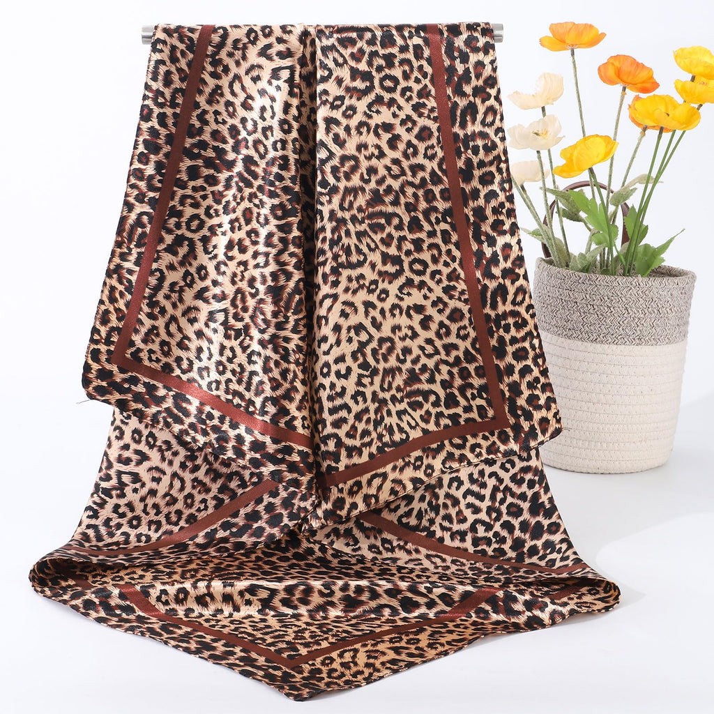 AWAYTR 35” Large Satin Square Head Scarf - 2Pcs Silk Like Floral Head Scarves Square Satin Hair Scarf Bandanas for Women