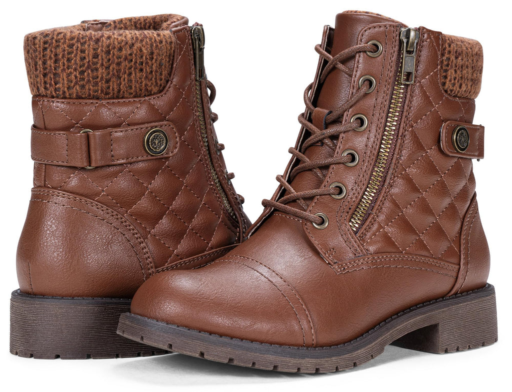 Vepose Women's Combat Ankle Boots Lace up Comfortable Short Booties Low Heel