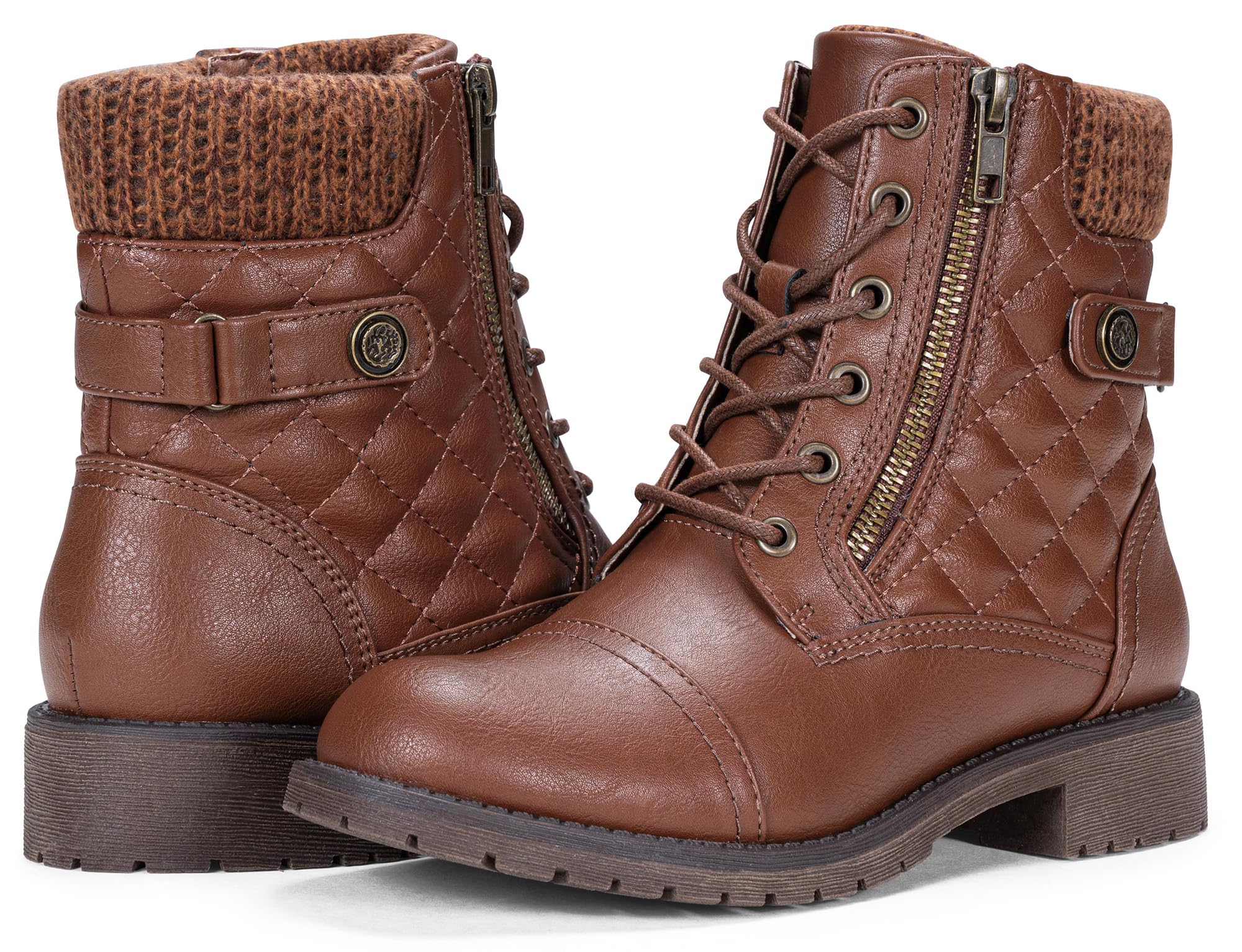 Vepose Women's Combat Ankle Boots Lace up Comfortable Short Booties Low Heel