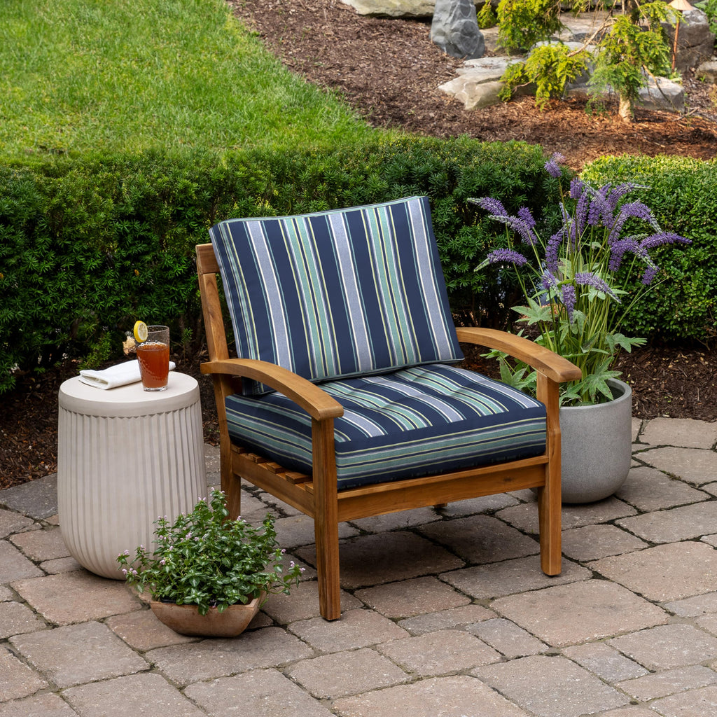Arden Outdoor Plush Modern Tufted Blowfill Deep Seat Set, 24 x 24, Water Repellent, Fade Resistant, Deep Seat Bottom and Back Cushion for Chair and Sofa, Alana Tile