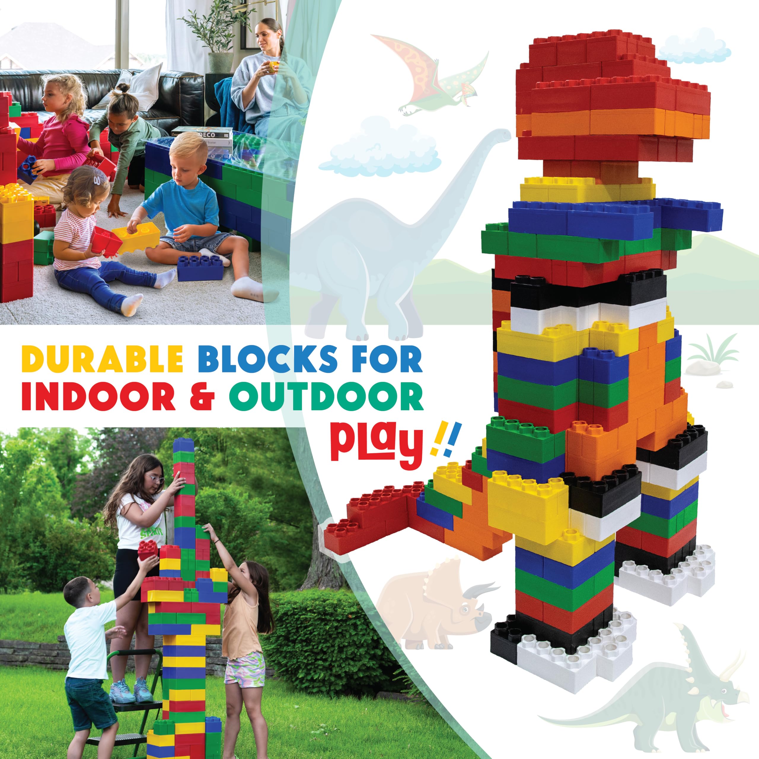 BiggoBlocks Large Building Blocks for Kids Ages 3-8 – 288 Piece Mega Set – Indoor & Outdoor STEM Toy for Boys & Girls