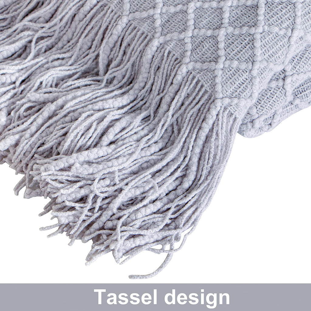 NTBAY Acrylic Knitted Throw Blanket, Lightweight and Soft Cozy Decorative Woven Blanket with Tassels for Travel, Couch, Bed, Sofa, 51x67 Inches, Grey Wave