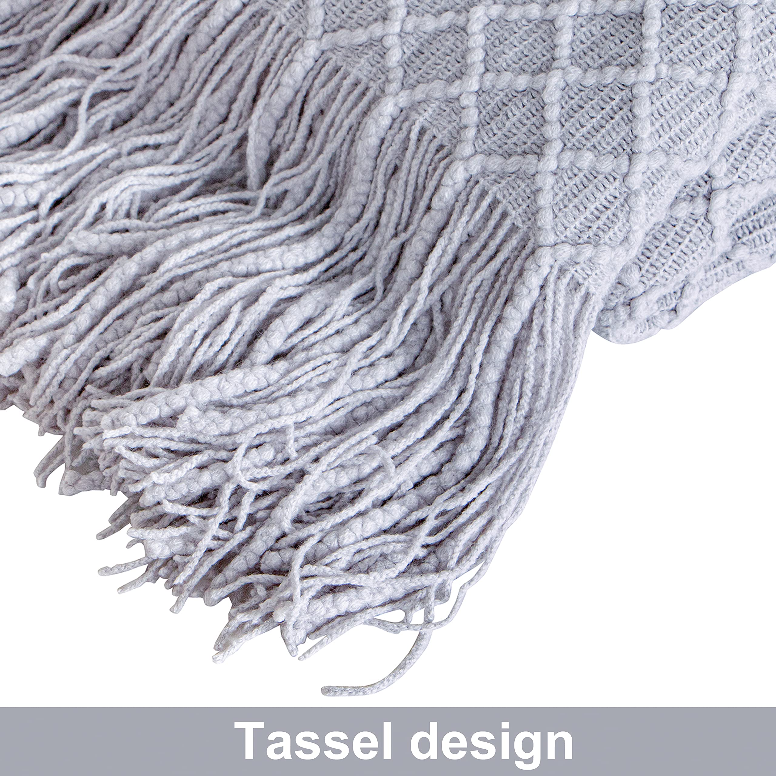 NTBAY Acrylic Knitted Throw Blanket, Lightweight and Soft Cozy Decorative Woven Blanket with Tassels for Travel, Couch, Bed, Sofa, 51x67 Inches, Grey Wave