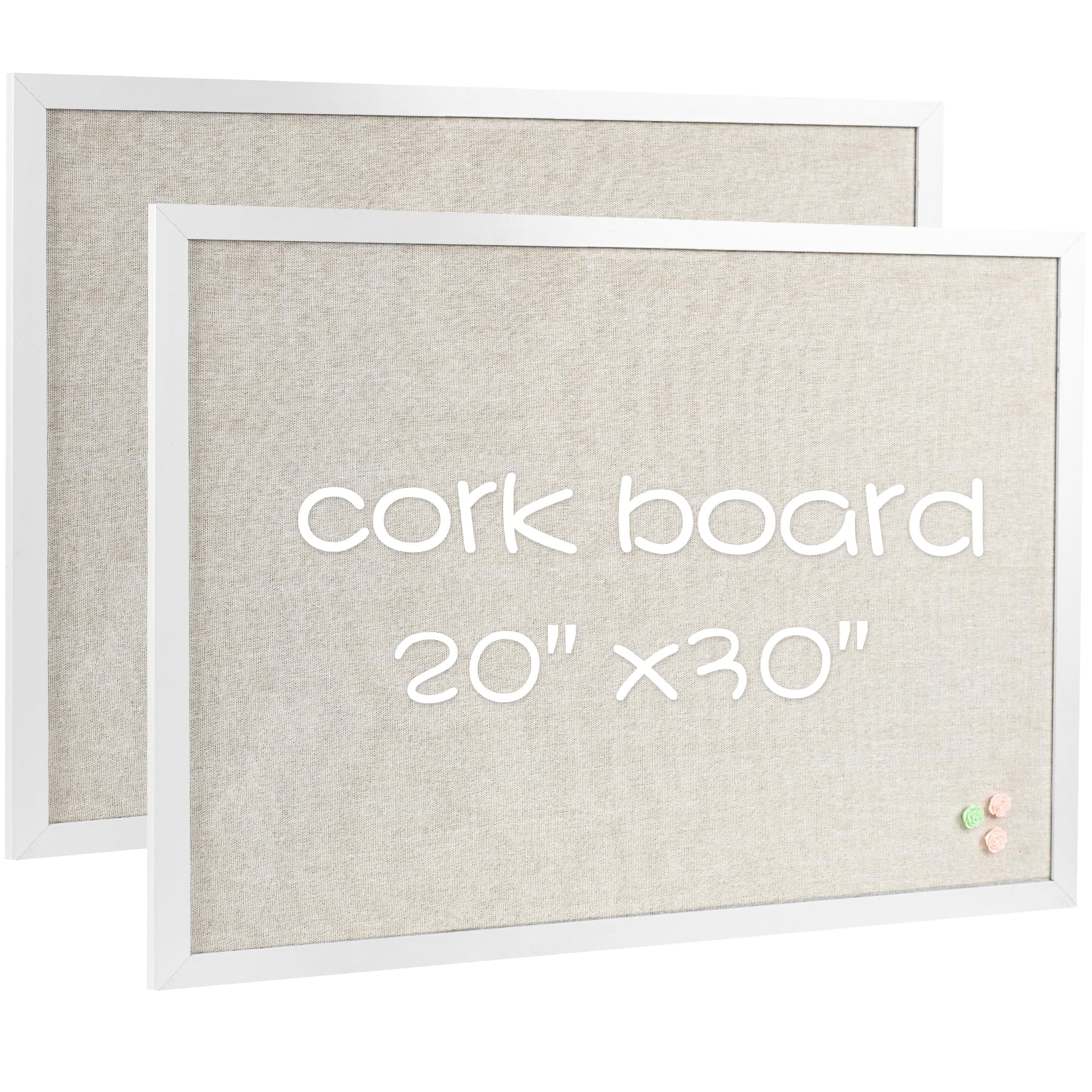 Black Cork Board Bulletin Board with Linen, Wood Framed 30" x 20" Corkboard, Office Board for Wall Decor, Wall Mounted Pin Board Picture Board with 20 Pushpins for School, Home & Office