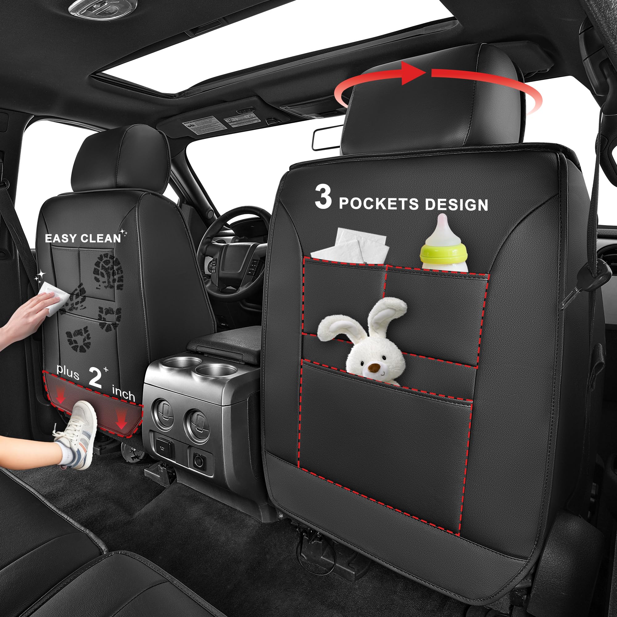 AOMSAZTO Seat Covers Fit for Ford F150 : 2009-2024 2025 2026 - F250/F350/F450 2017-2024 2025 2026 Truck Pick-up Front Car Seat Covers Faux Leather(Blackline, 2PCS Front)