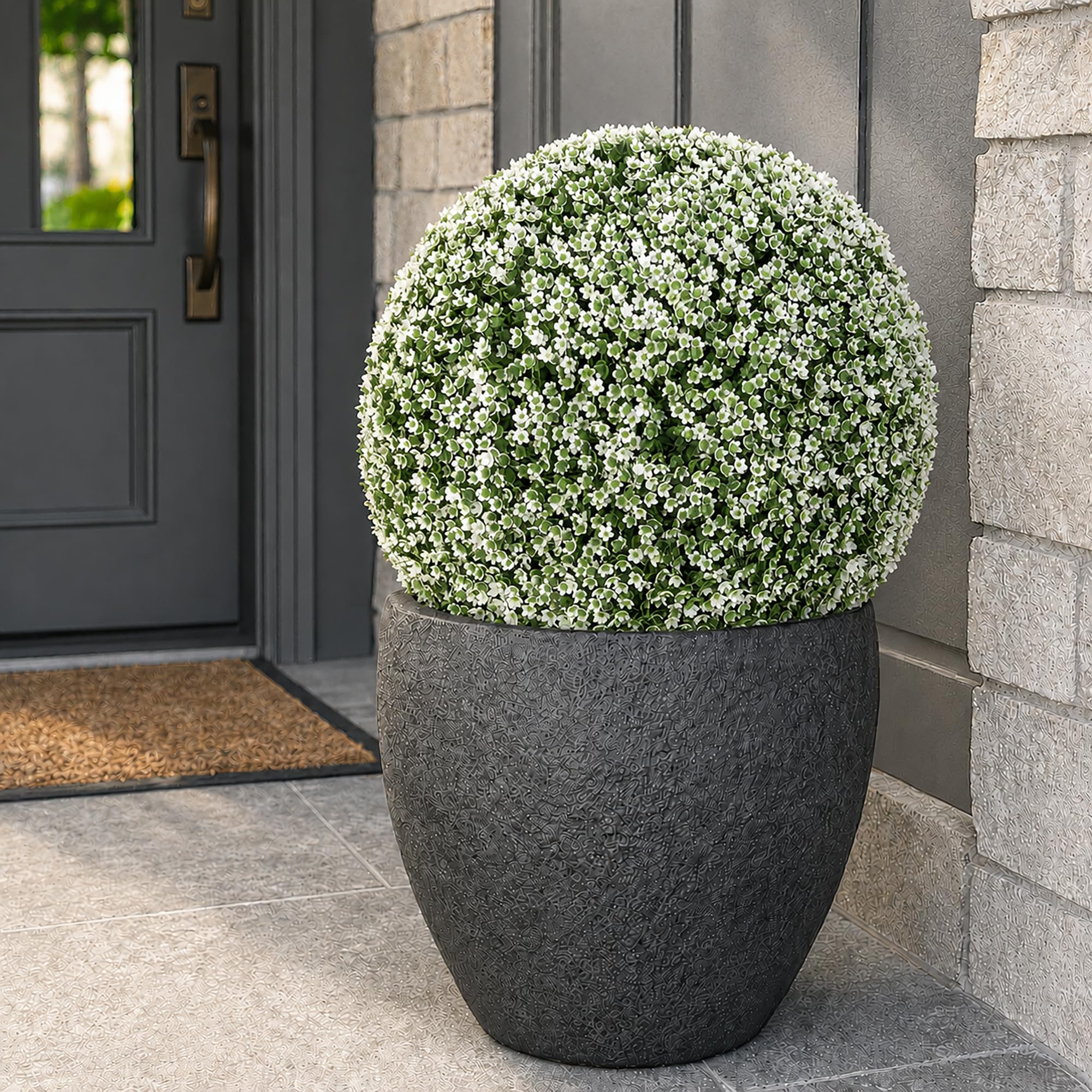 3rd Street Inn XL Baby's Breath Topiary Ball - Artificial Plant Set - Indoor/Outdoor Wedding Party Decor - Faux Foliage Garden Sphere - Tree and Bush Substitute (19")