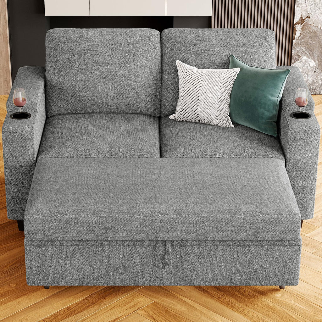 Belffin Modular Sectional Sleeper Sofa Bed with Storage Chaise L Shaped Sectional Couches for Living Room Armrest with Cup Holder. White Couch