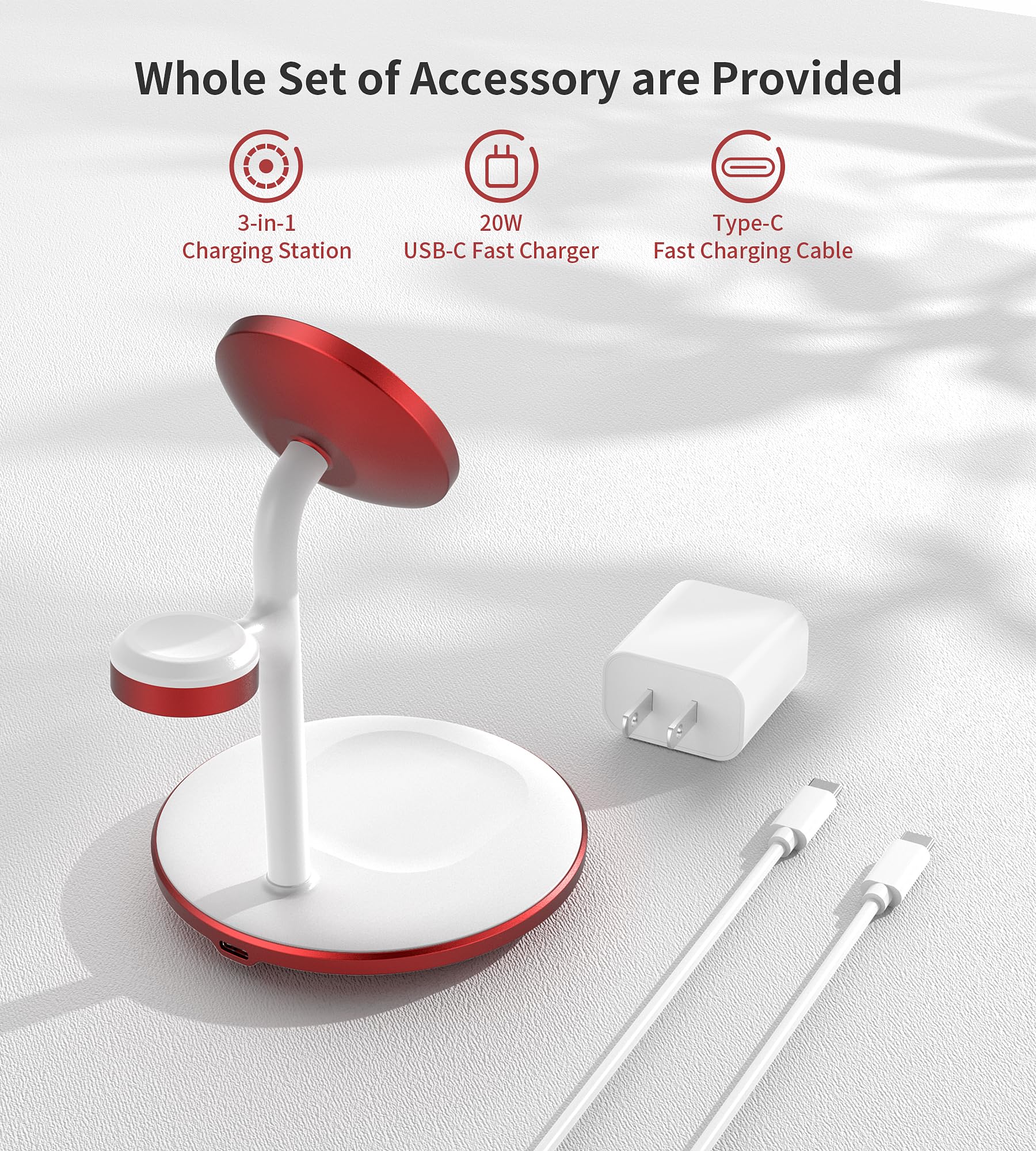 XooFly 3 in 1 Wireless Charging Station for Apple Devices, Fast Wireless Mag-Safe Charger Stand with 20W Adapter for iPhone 17/16 15 14 13 12 Pro Max/Pro/Plus/Air/Mini, iWatch, AirPods (Black)