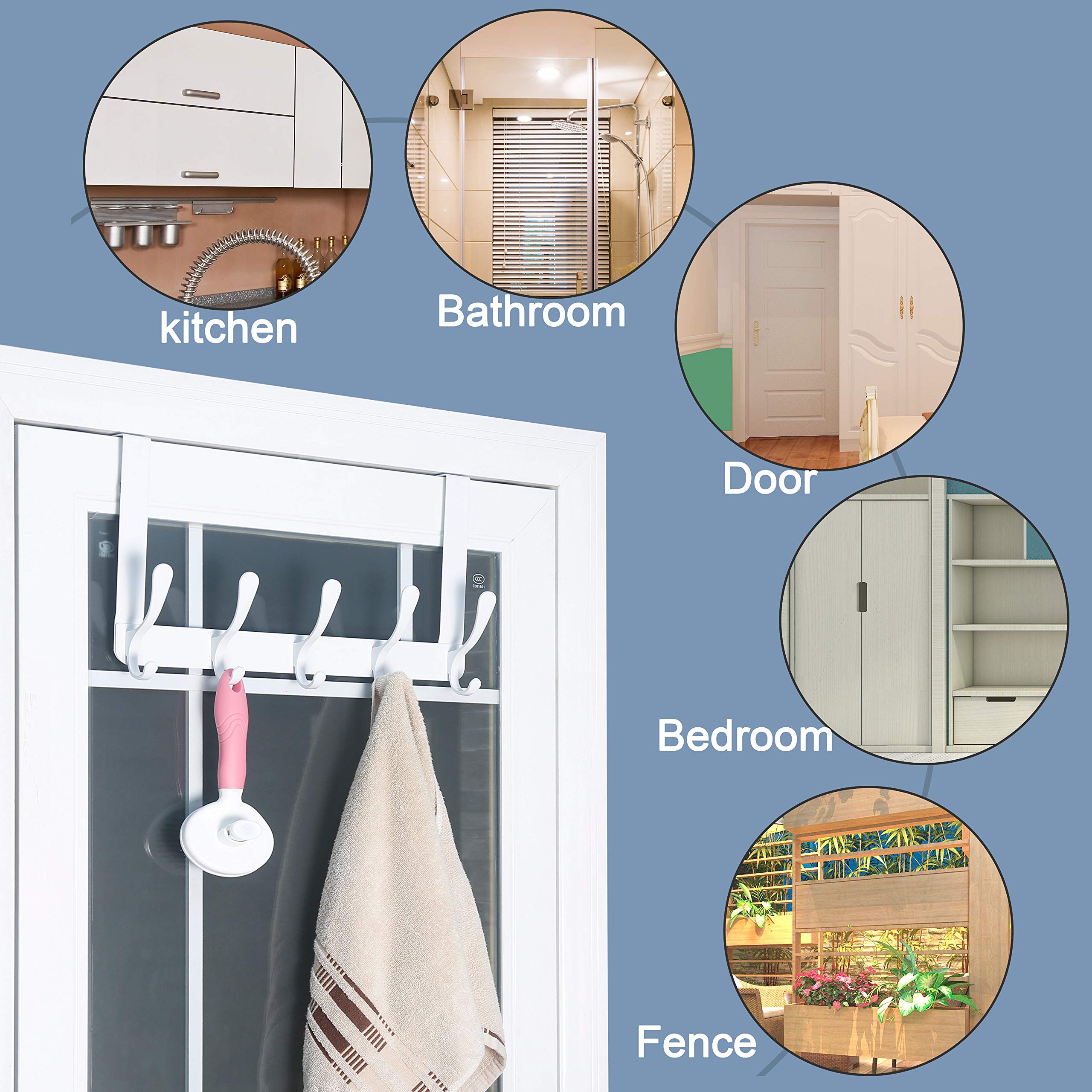 SKOLOO Over The Door Hook, Door Hanger Hooks for Hanging Clothes, Towels, Coats, Hats, Over The Door Towel Hook - Black, Assembly Required