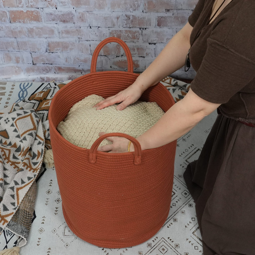 XUANGUO Black Cotton Rope Laundry Basket Hamper for Clothes Woven Storage Basket for Living Room Bedroom Boho Tall Rope Baskets for Blanket Toys Pillow Towels Baby Nursery Hamper Bin Large
