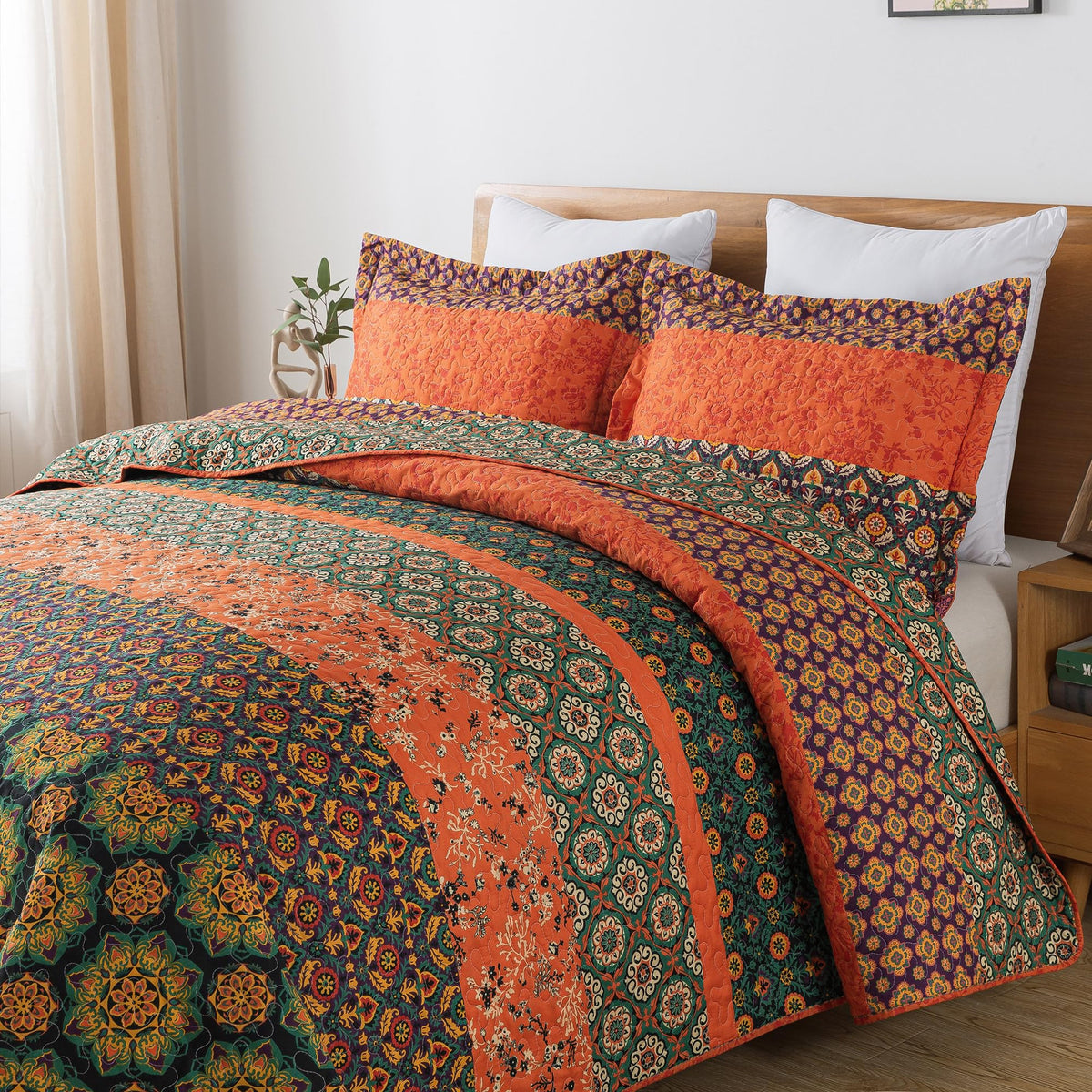 HoneiLife Quilt Sets Twin Size - 2 Piece Microfiber Quilts Reversible Bedspreads Patchwork Coverlets Floral Bedding Set All Season Quilts with Blue and White Porcelain Pattern