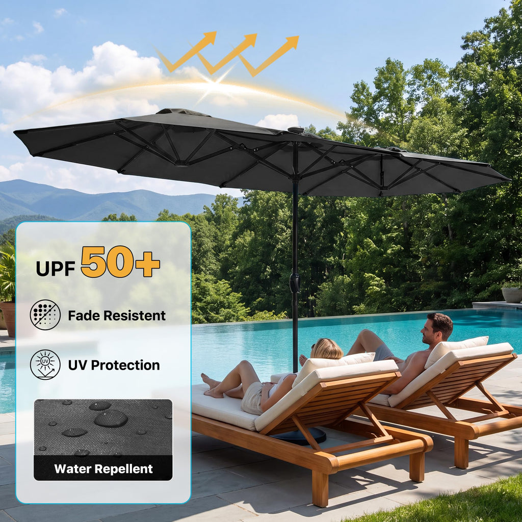 FREE SOLDIER 13ft Patio Umbrella Double Sided Outdoor Umbrella for Patio Table Umbrella with Solar lights for Garden Yard Pool (Beige)