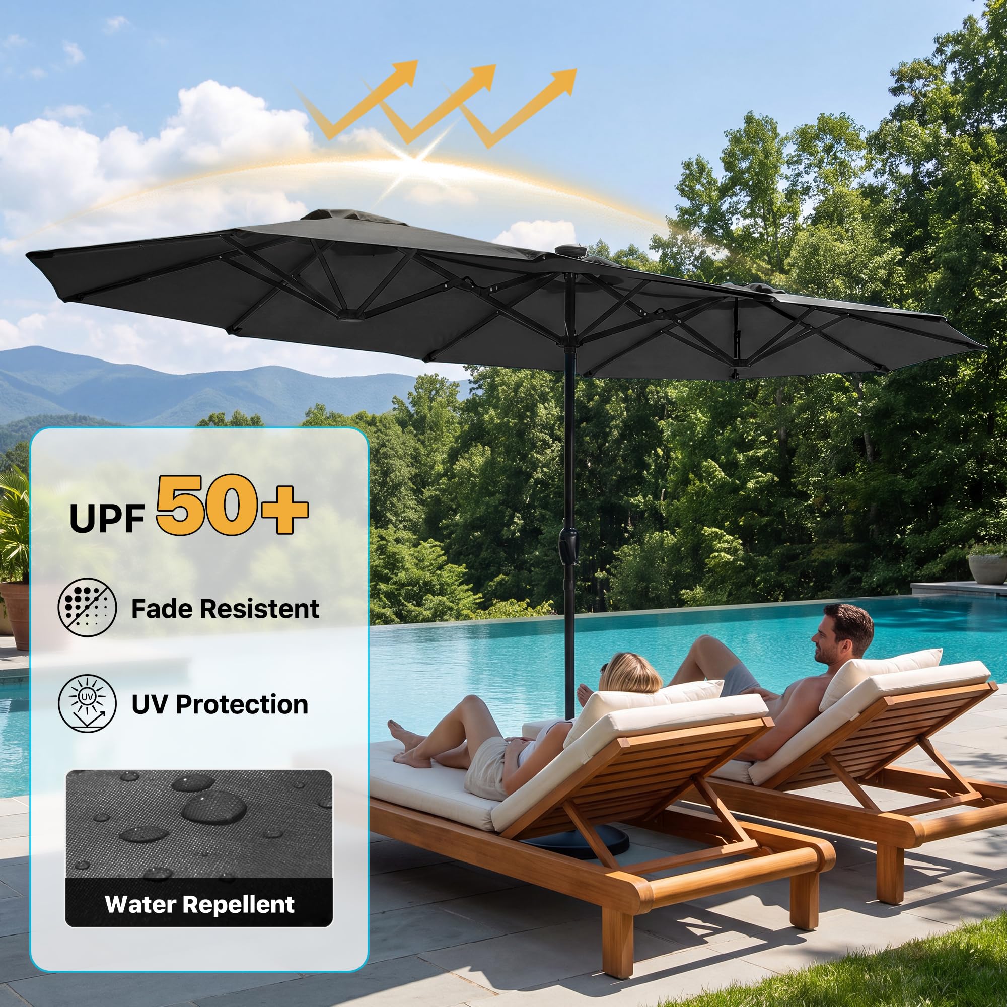 FREE SOLDIER 13ft Patio Umbrella Double Sided Outdoor Umbrella for Patio Table Umbrella with Solar lights for Garden Yard Pool (Beige)
