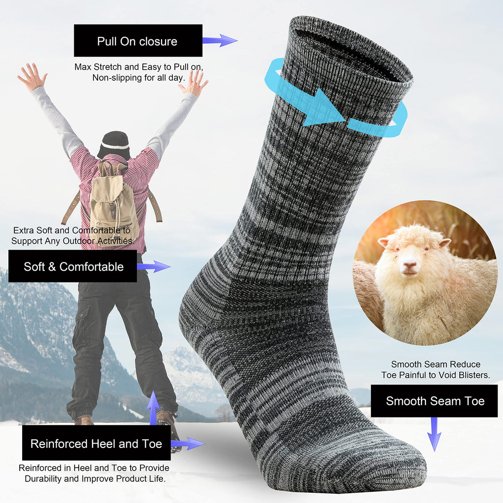 Ortis Men's Extra-Fine Merino Wool Cushioned Crew Socks with Light Weight Moisture Control Comfy for Men Outdoor Hiking Hiker