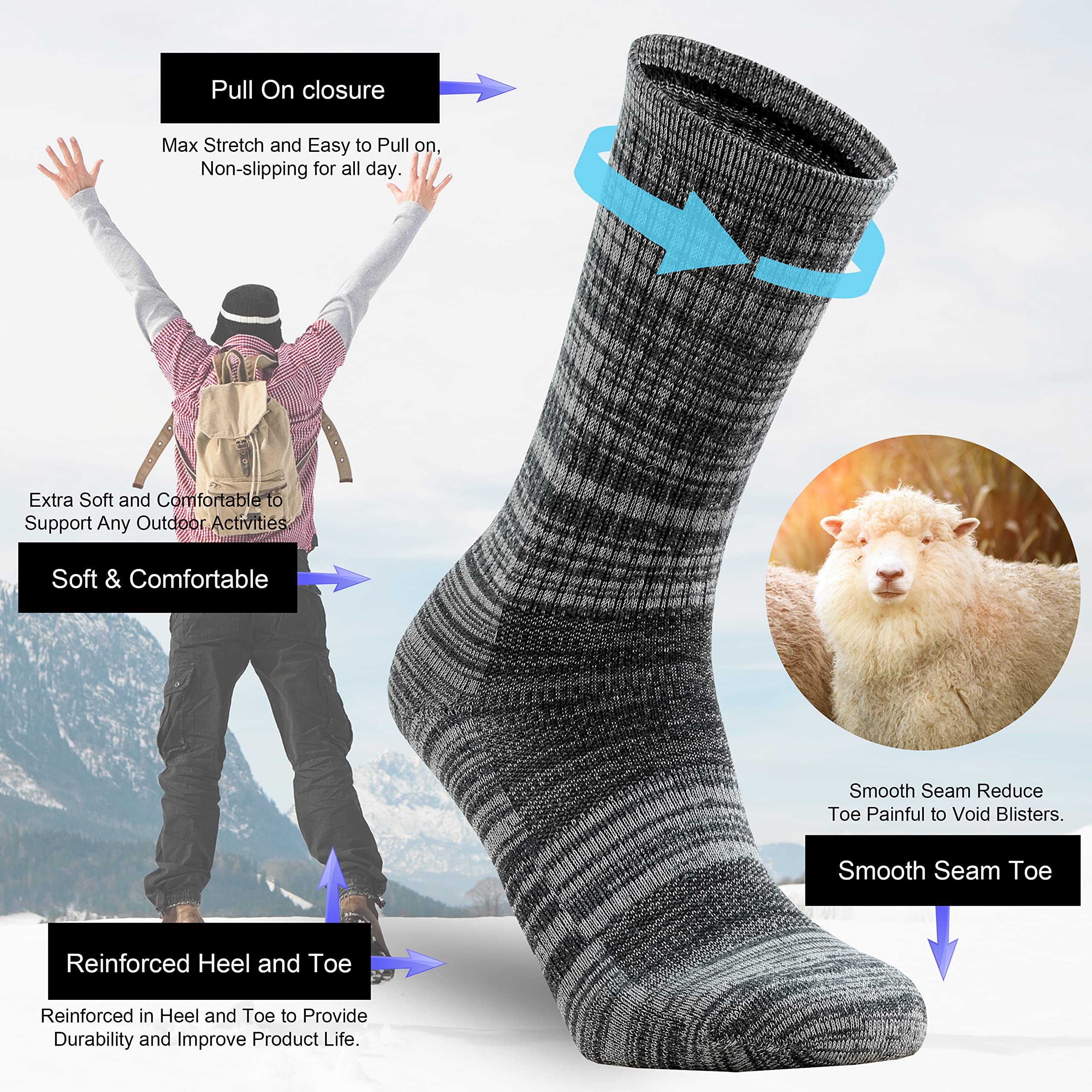 Ortis Men's Extra-Fine Merino Wool Cushioned Crew Socks with Light Weight Moisture Control Comfy for Men Outdoor Hiking Hiker