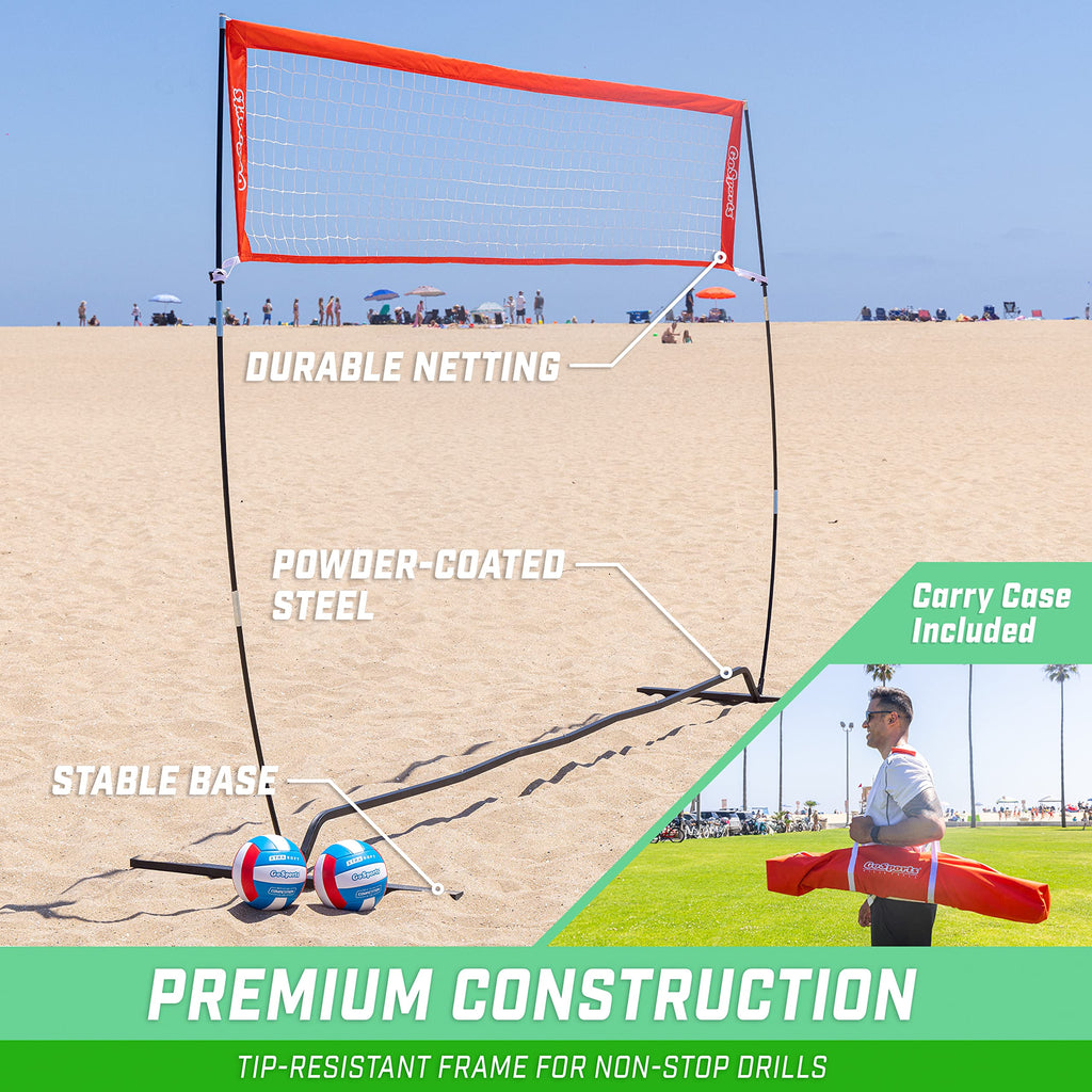 GoSports Freestanding Volleyball Training Net - 12 ft or 20 ft - Indoor our Outdoor Use, Instant Setup, and Height Adjustable