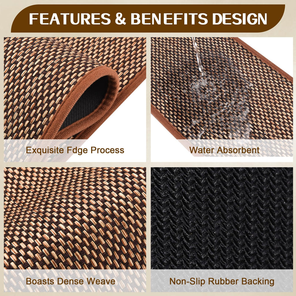 Non Slip Stair Treads for Wooden Steps, Square Rubber Backing Non Slip Stair Landing Mat, Thicken Linen Carpet Stair Runners Indoor, No Residue Stair Carpet Treads, 29"x29", Beige